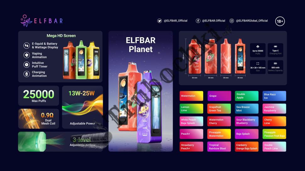 Одноразовая электронная сигарета Elf Bar Planet 25000  (Эльф Планет бар 25000 Затяжек) блок 